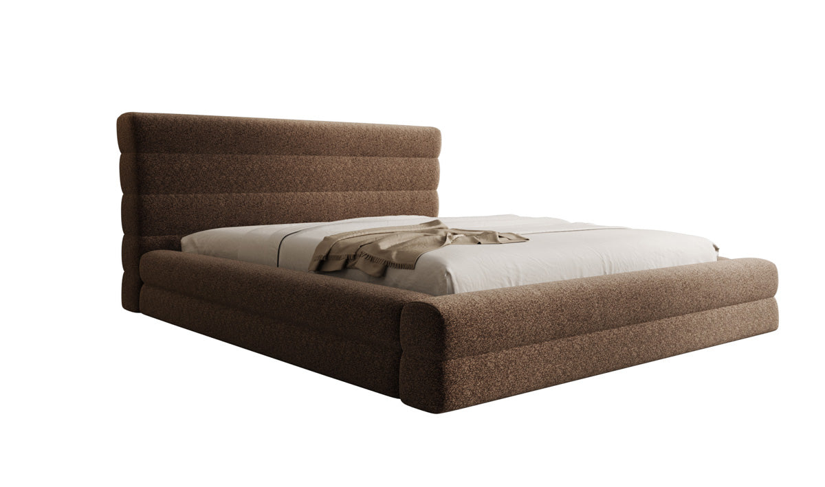 Designer upholstered bed Maren in textured fabric with storage