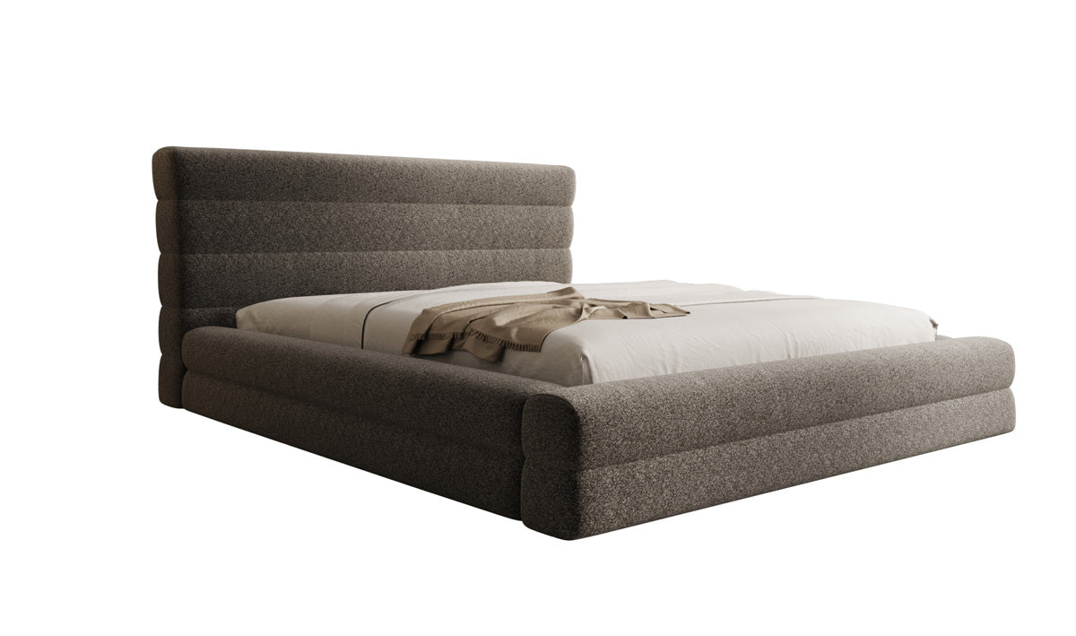 Designer upholstered bed Maren in textured fabric with storage