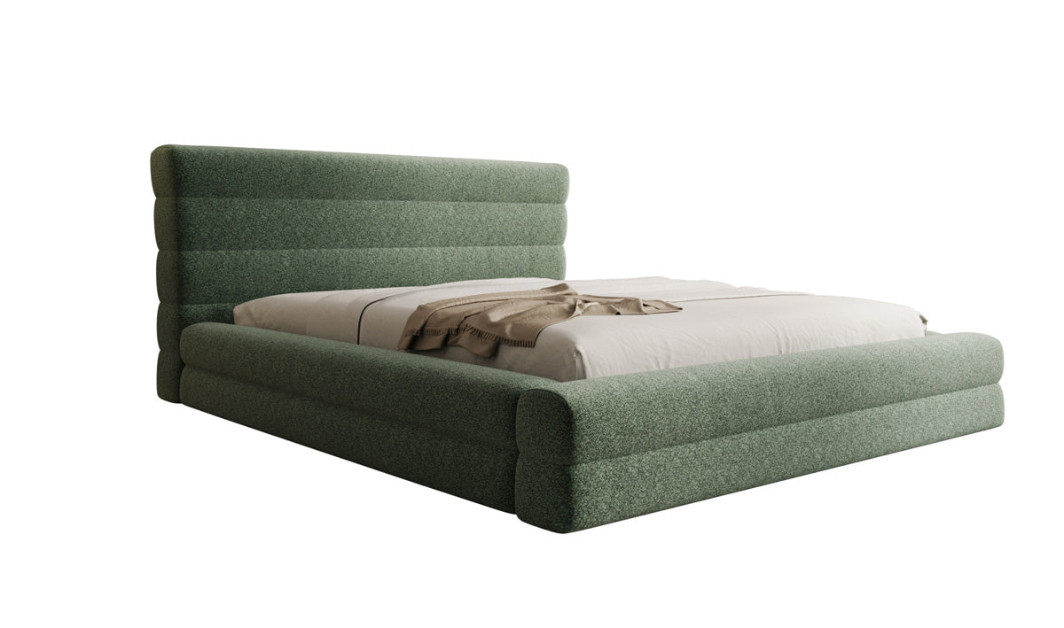 Designer upholstered bed Maren in textured fabric with storage