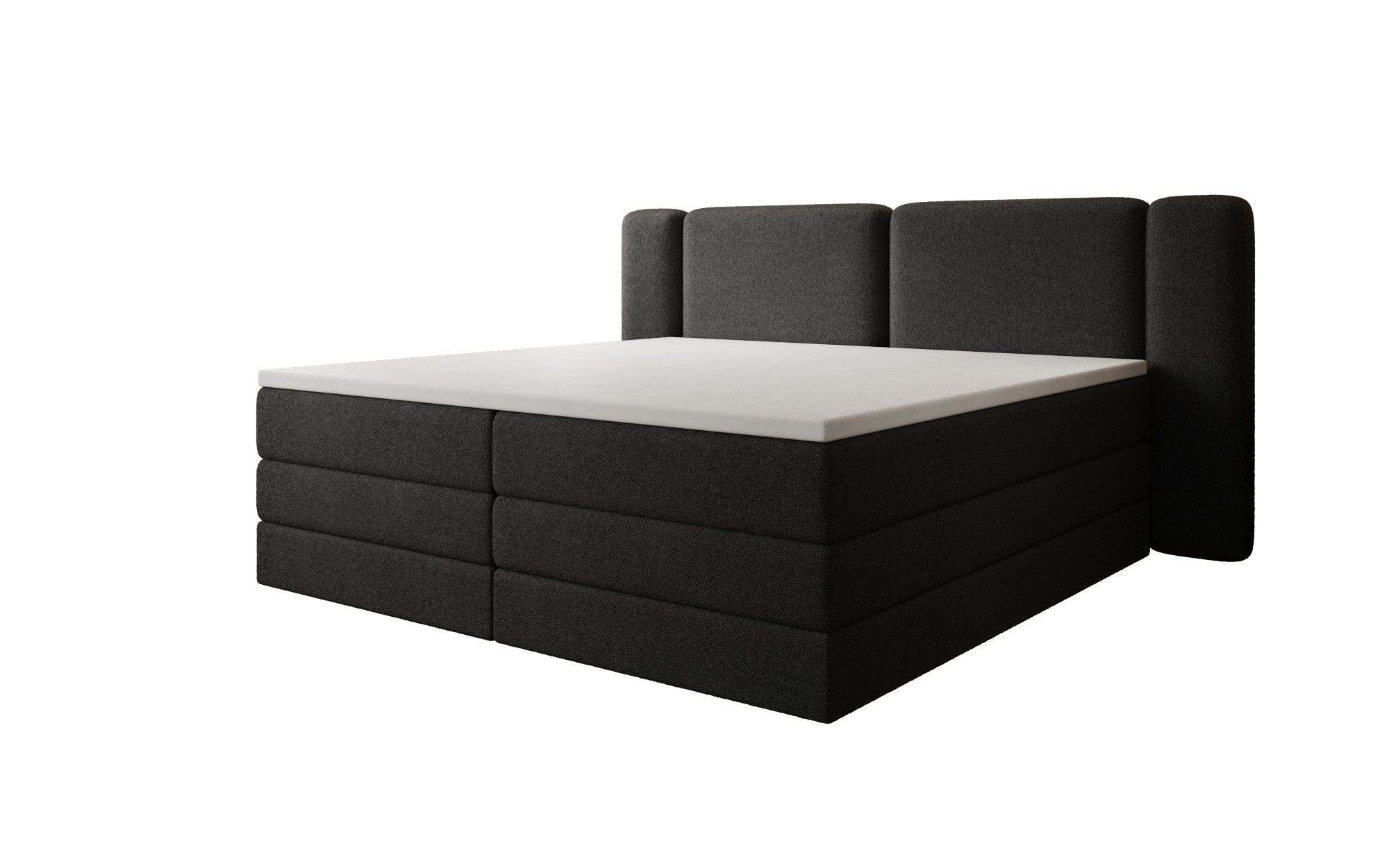 Lit boxspring Leni avec espace de rangement relevable en Peluche Bouclé