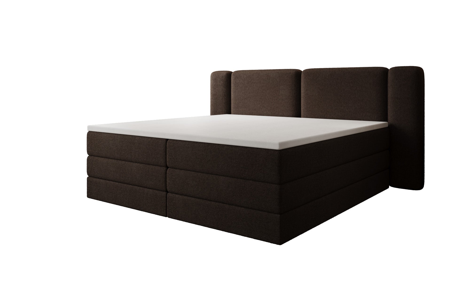 Lit boxspring Leni avec espace de rangement relevable en Peluche Bouclé