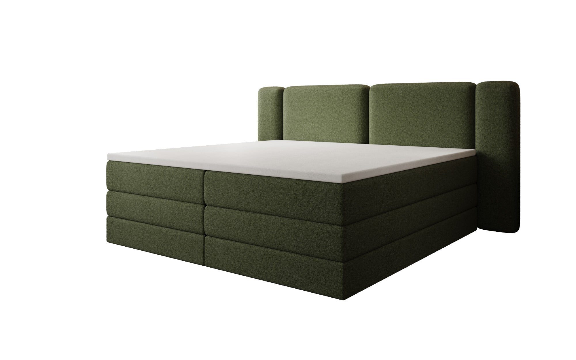 Lit boxspring Leni avec espace de rangement relevable en Peluche Bouclé