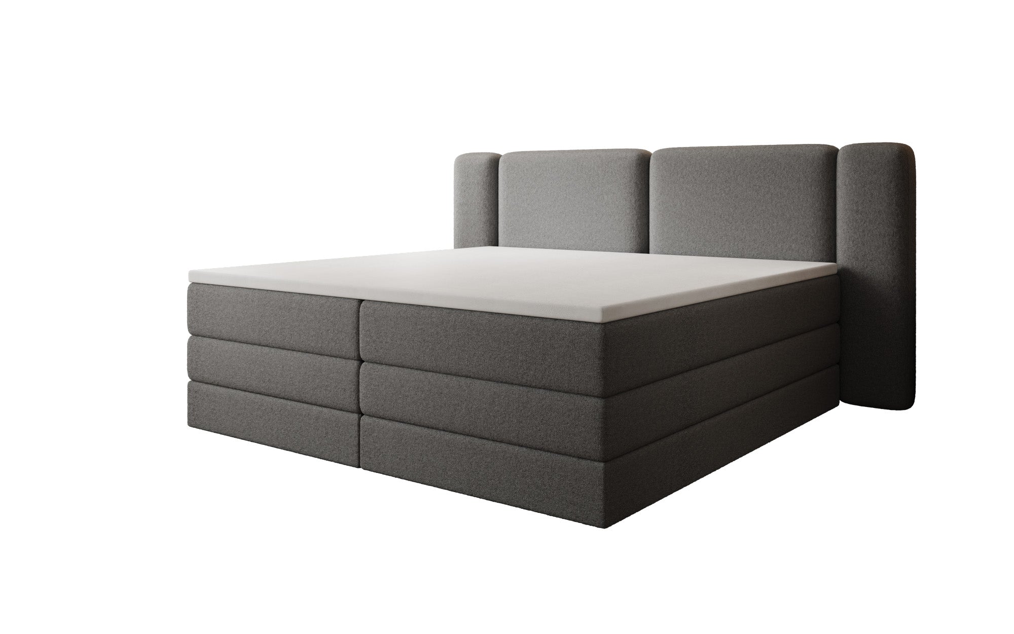 Lit boxspring Leni avec espace de rangement relevable en Peluche Bouclé