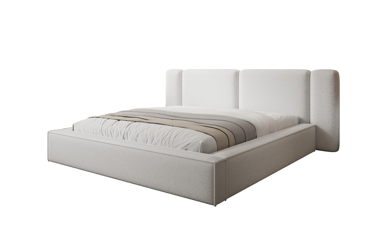Lit rembourré design Klara en Peluche Bouclé avec espace de rangement