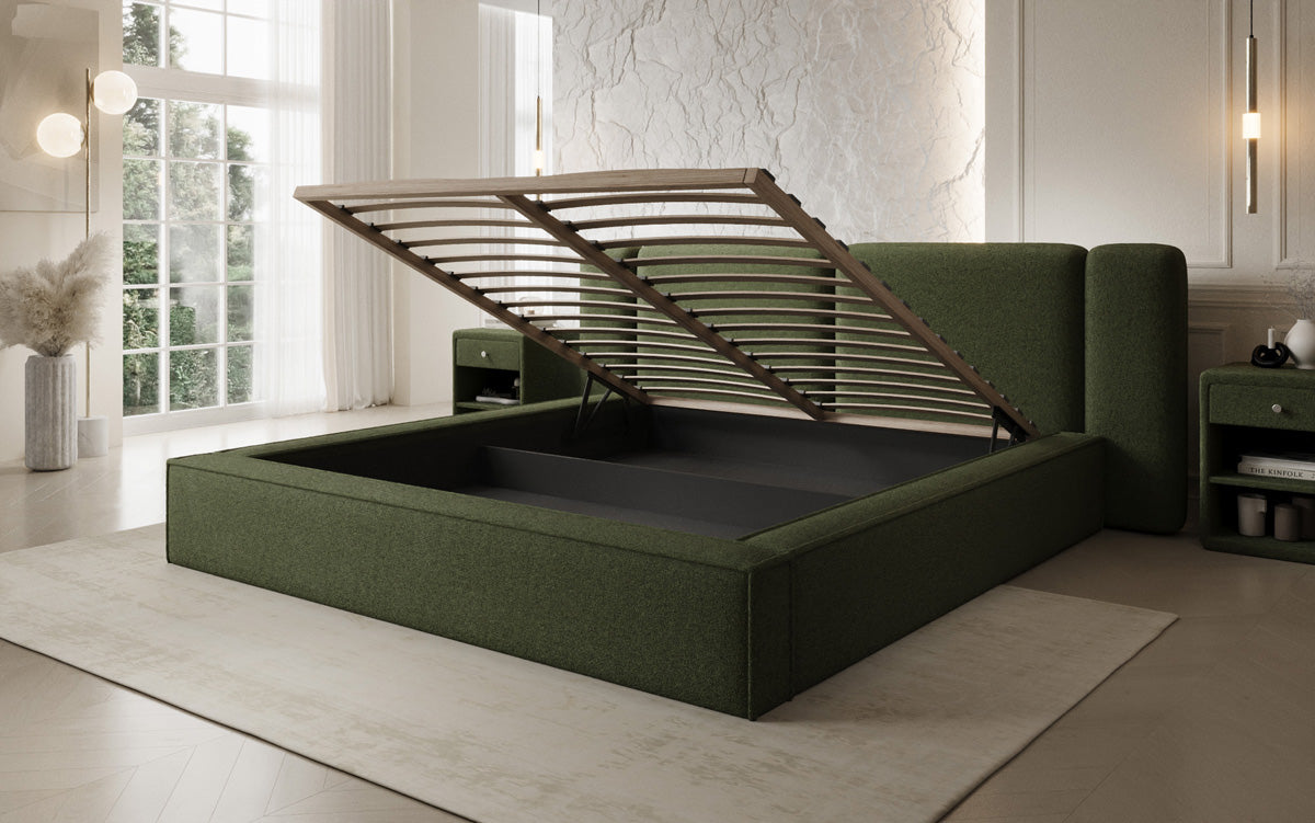Lit rembourré design Klara en Peluche Bouclé avec espace de rangement