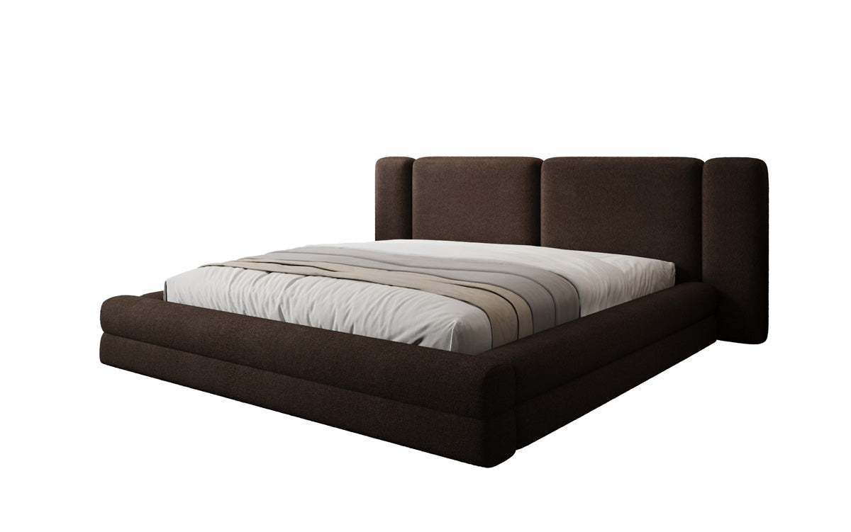 Lit rembourré design Theresa en Peluche Bouclé avec espace de rangement