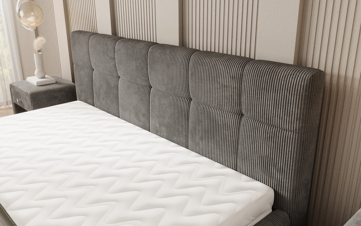 Lit rembourré design Nelly en Côtelé avec espace de rangement
