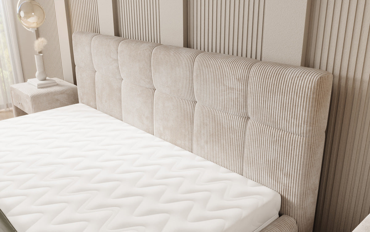 Lit rembourré design Nelly en Côtelé avec espace de rangement