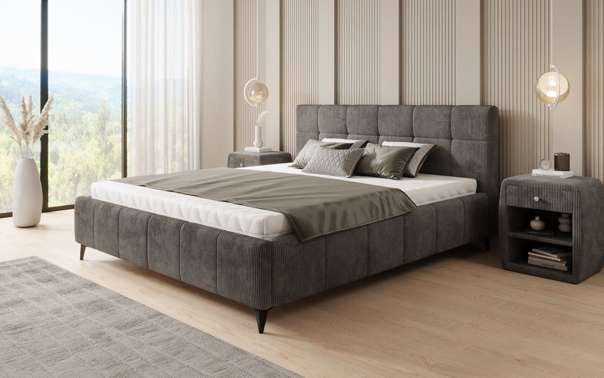 Lit rembourré design Nelly en Côtelé avec espace de rangement
