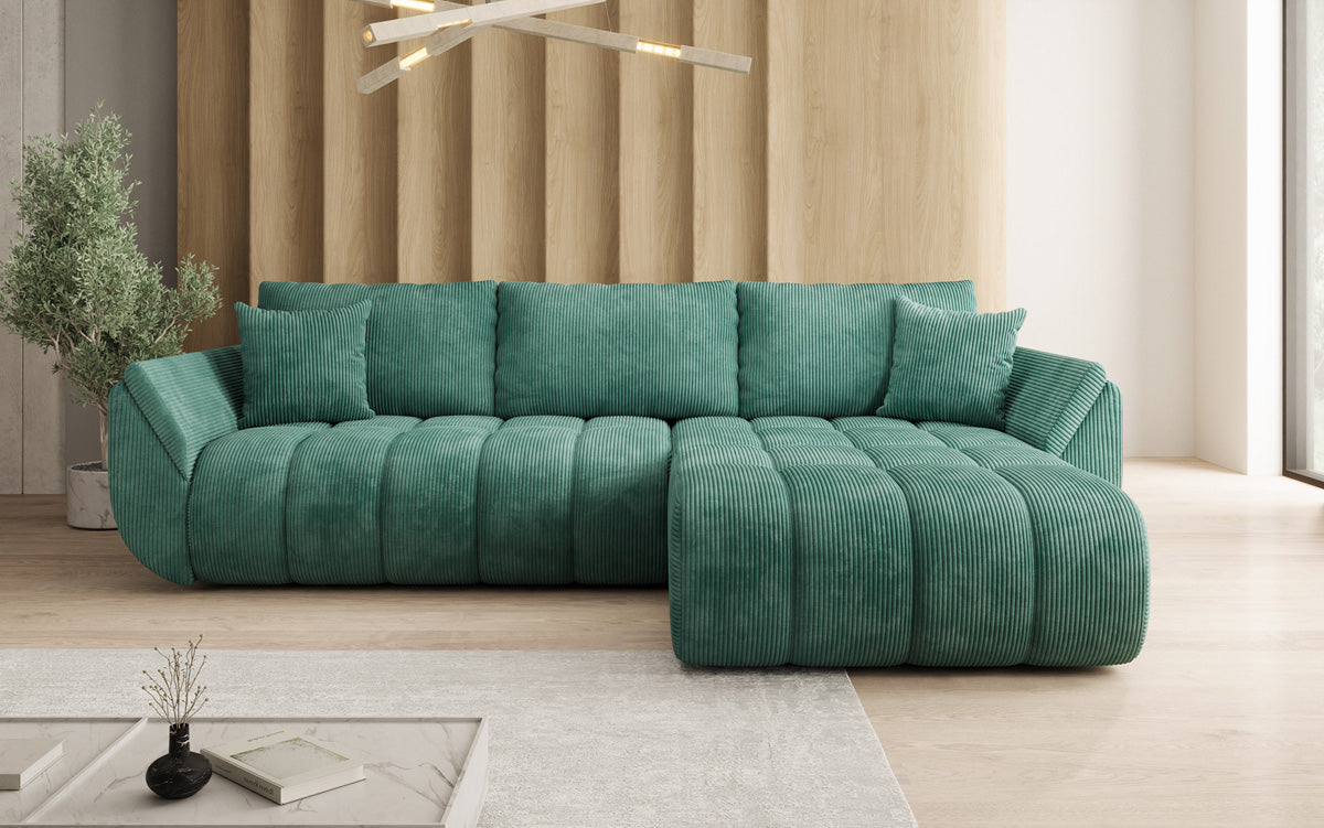 Designer-Sofa Lenoa L mat Schloffunktioun a Stauraum a Cord