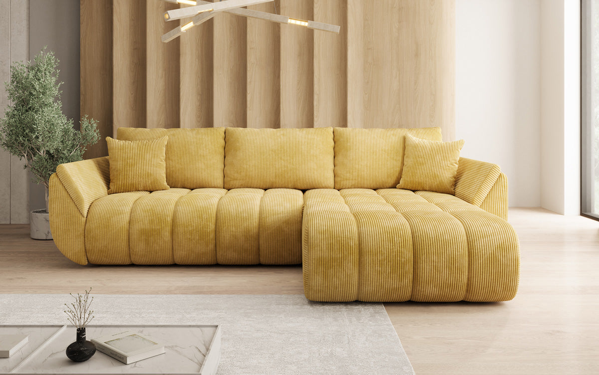 Designer-Sofa Lenoa L mat Schloffunktioun a Stauraum a Cord