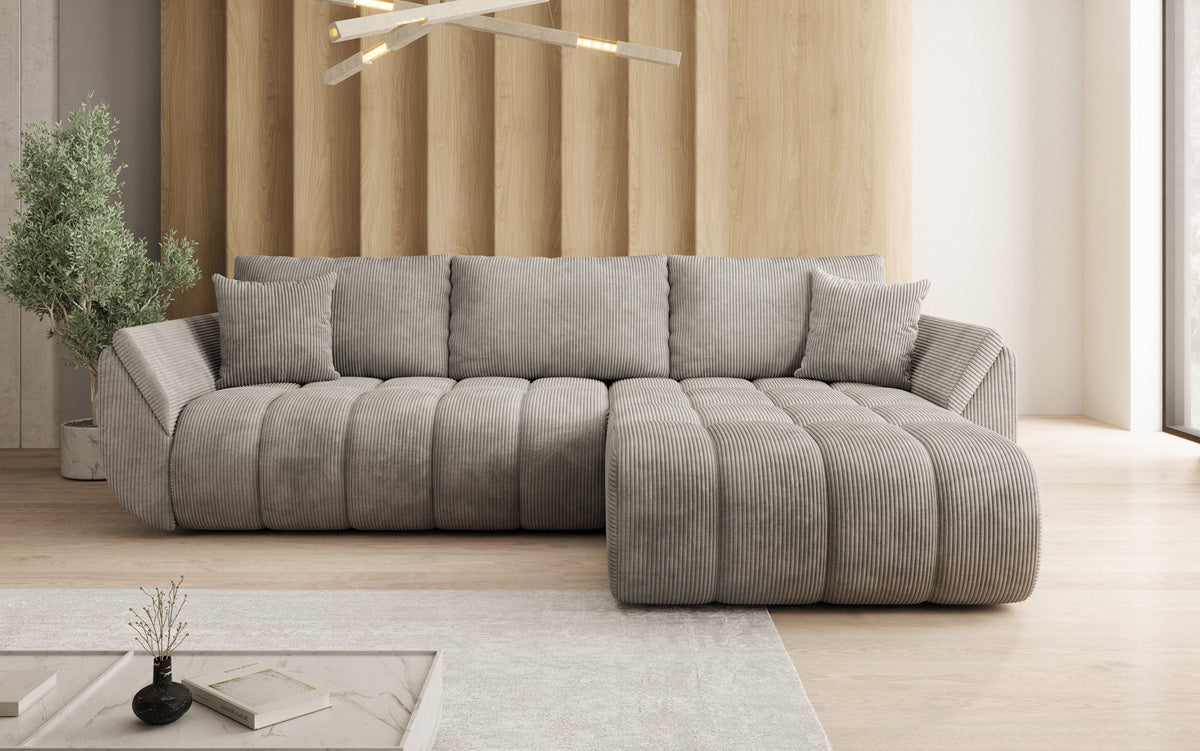 Designer-Sofa Lenoa L mat Schloffunktioun a Stauraum a Cord