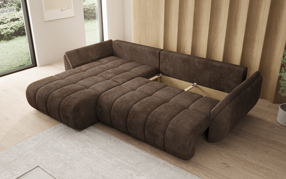 Designer-Sofa Lenoa L mat Schloffunktioun a Stauraum a Cord