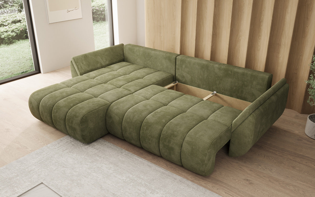 Designer-Sofa Lenoa L mat Schloffunktioun a Stauraum a Cord