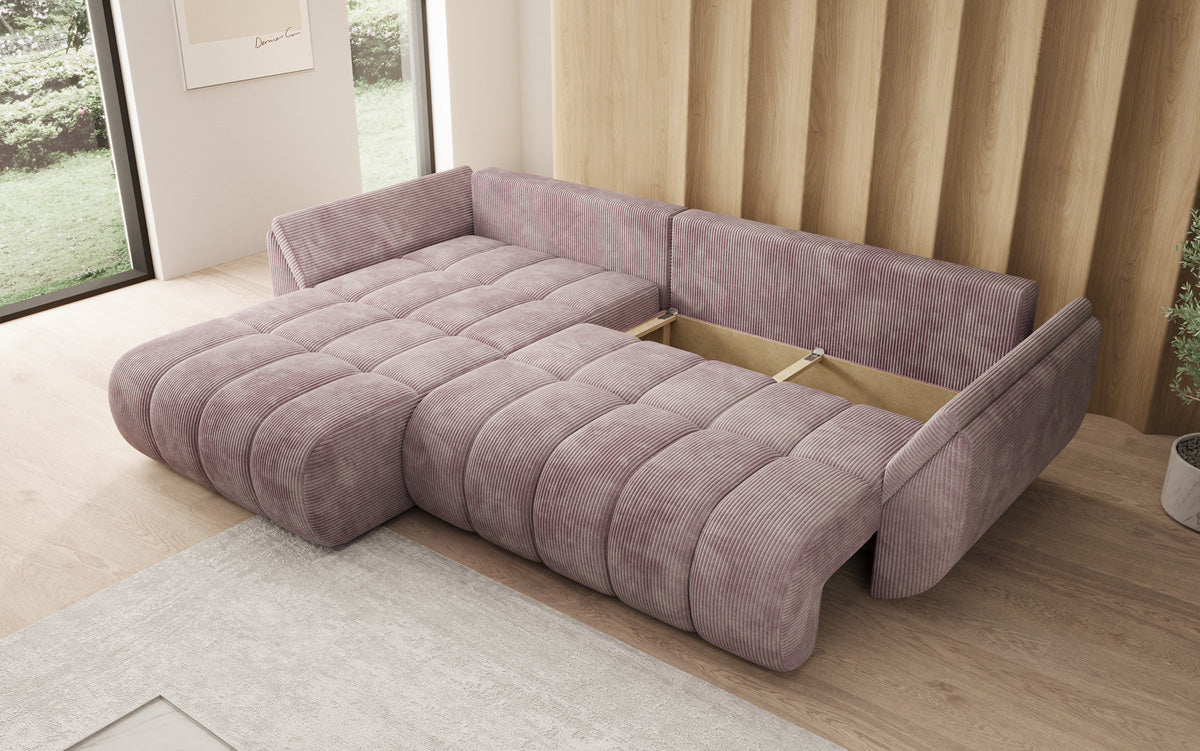 Designer-Sofa Lenoa L mat Schloffunktioun a Stauraum a Cord