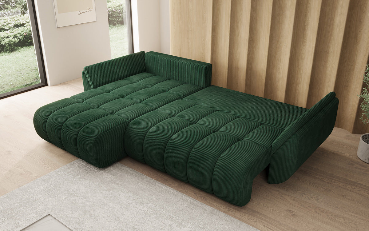 Designer-Sofa Lenoa L mat Schloffunktioun a Stauraum a Cord