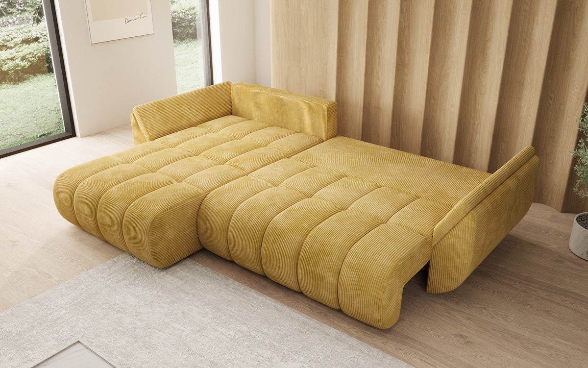 Designer-Sofa Lenoa L mat Schloffunktioun a Stauraum a Cord