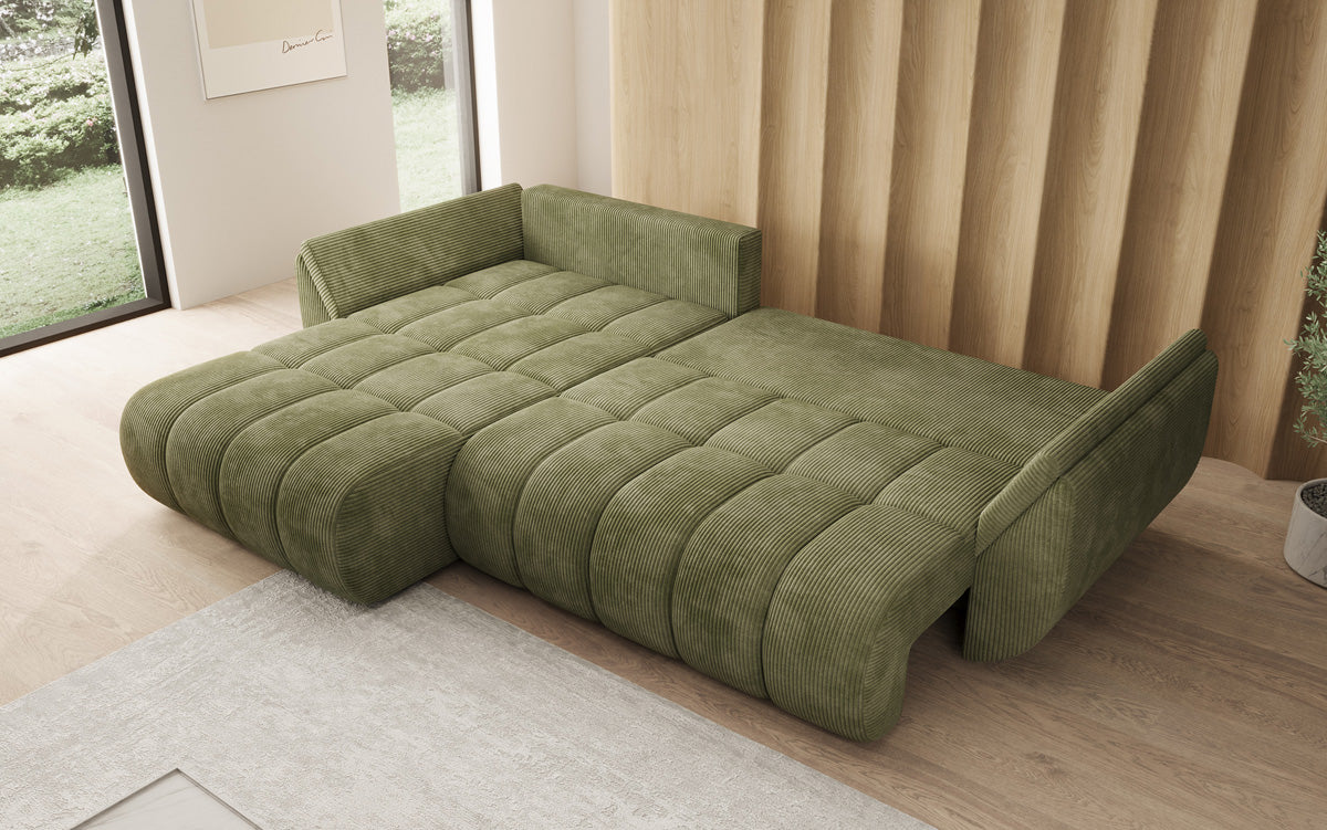 Designer-Sofa Lenoa L mat Schloffunktioun a Stauraum a Cord