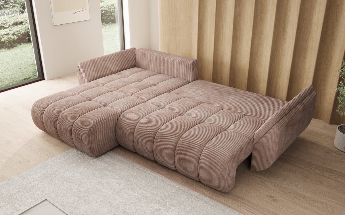 Designer-Sofa Lenoa L mat Schloffunktioun a Stauraum a Cord