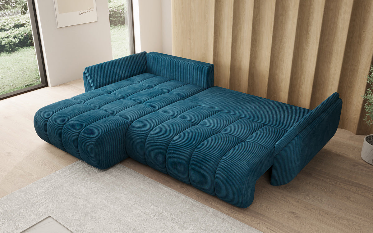 Designer-Sofa Lenoa L mat Schloffunktioun a Stauraum a Cord