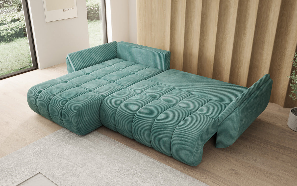 Designer-Sofa Lenoa L mat Schloffunktioun a Stauraum a Cord