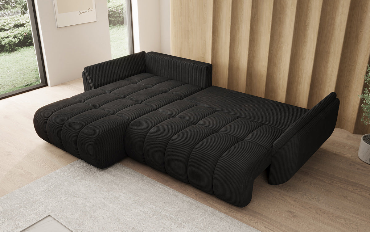 Designer-Sofa Lenoa L mat Schloffunktioun a Stauraum a Cord