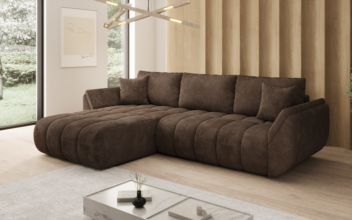 Designer-Sofa Lenoa L mat Schloffunktioun a Stauraum a Cord