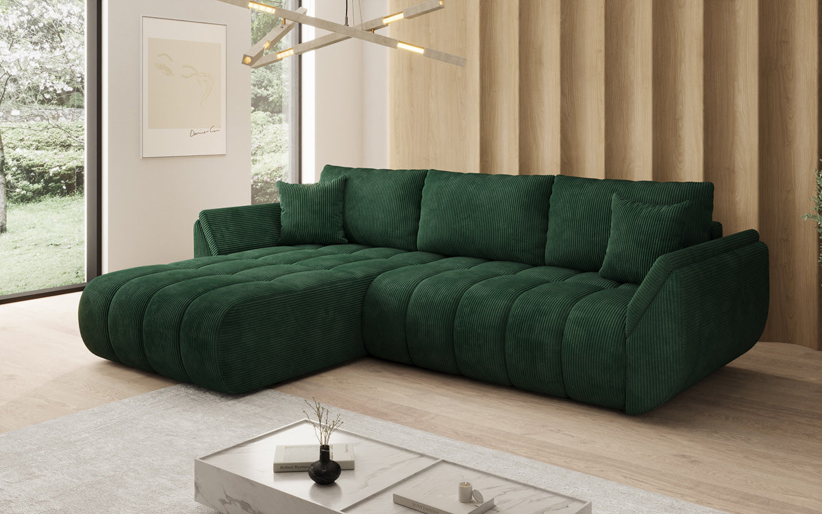 Designer-Sofa Lenoa L mat Schloffunktioun a Stauraum a Cord