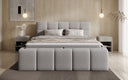 Lit rembourré design Romy en Peluche Bouclé avec espace de rangement, matelas inclus