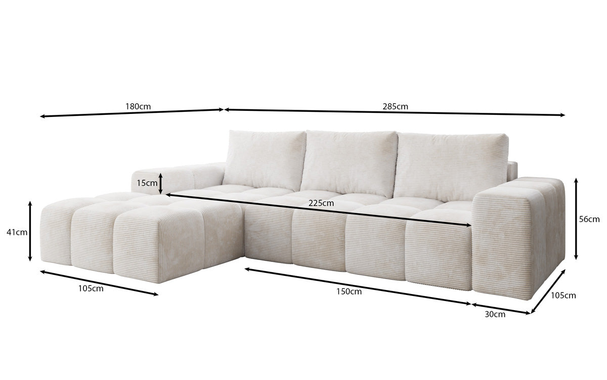 Canapé design Aila avec fonction couchage et fonction rabattable en Côtelé