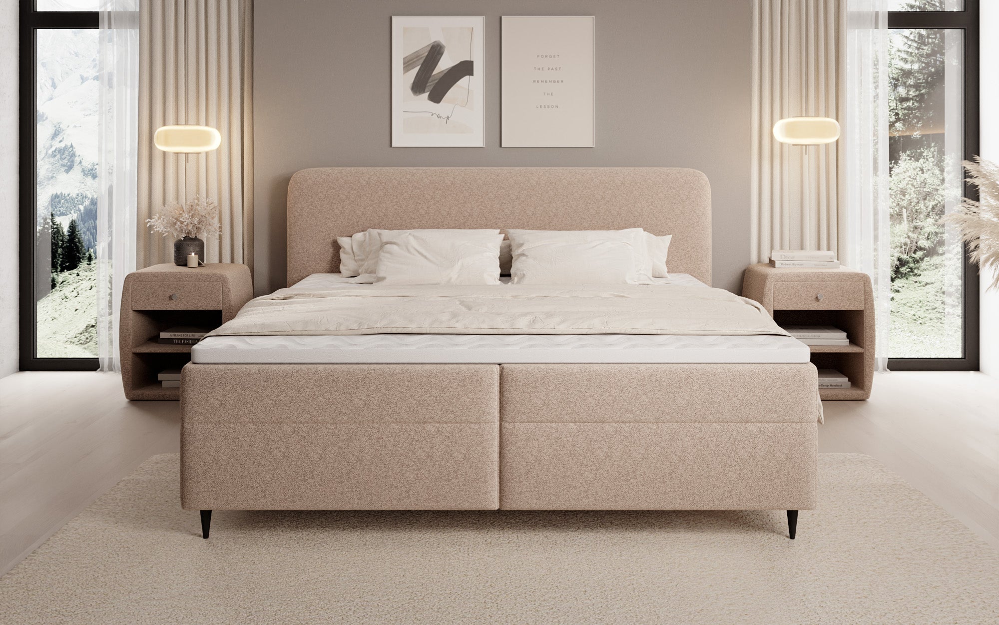 Boxspringbett Nea am Strukturstoff mat Stauraum