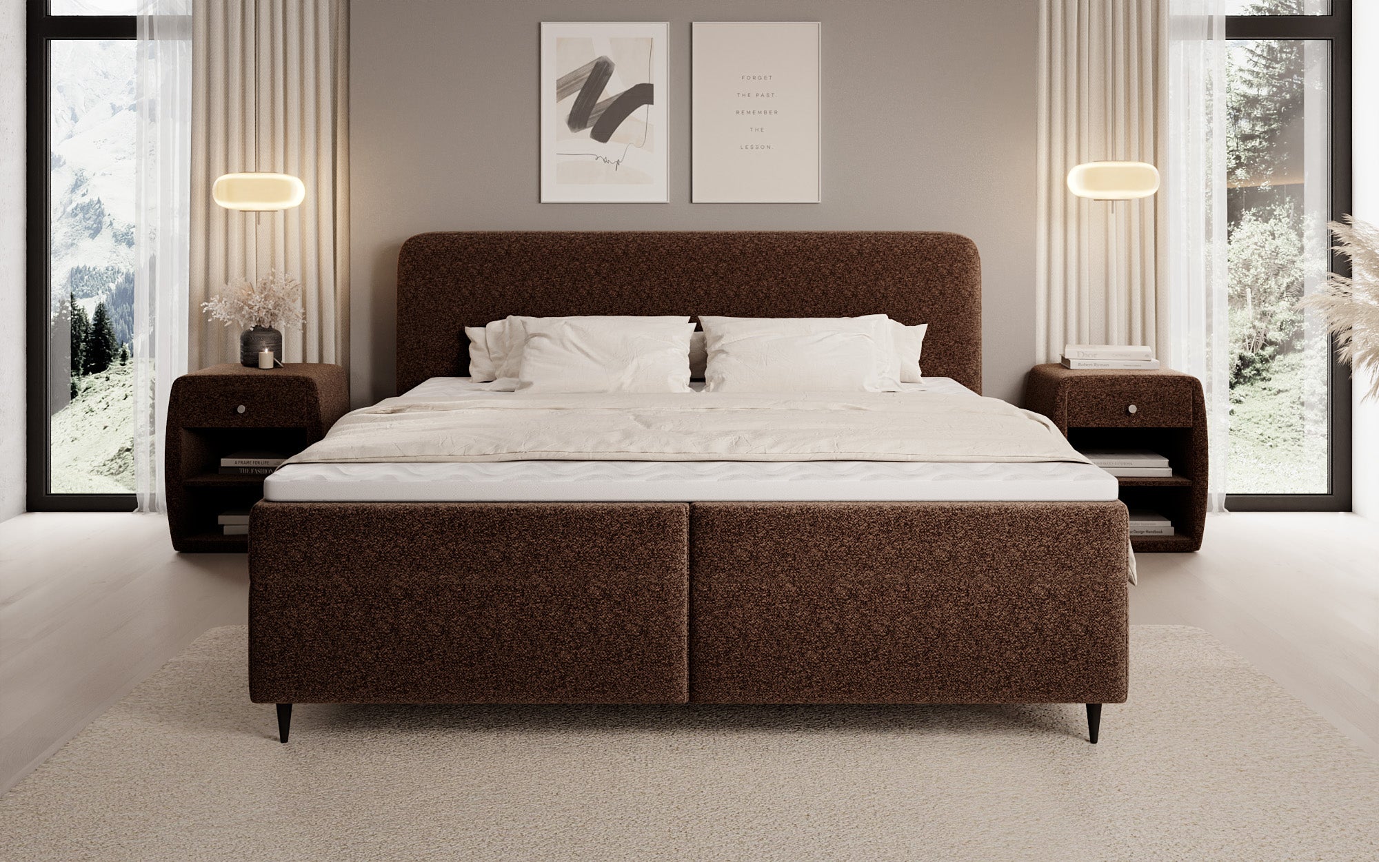 Boxspringbett Nea am Strukturstoff mat Stauraum