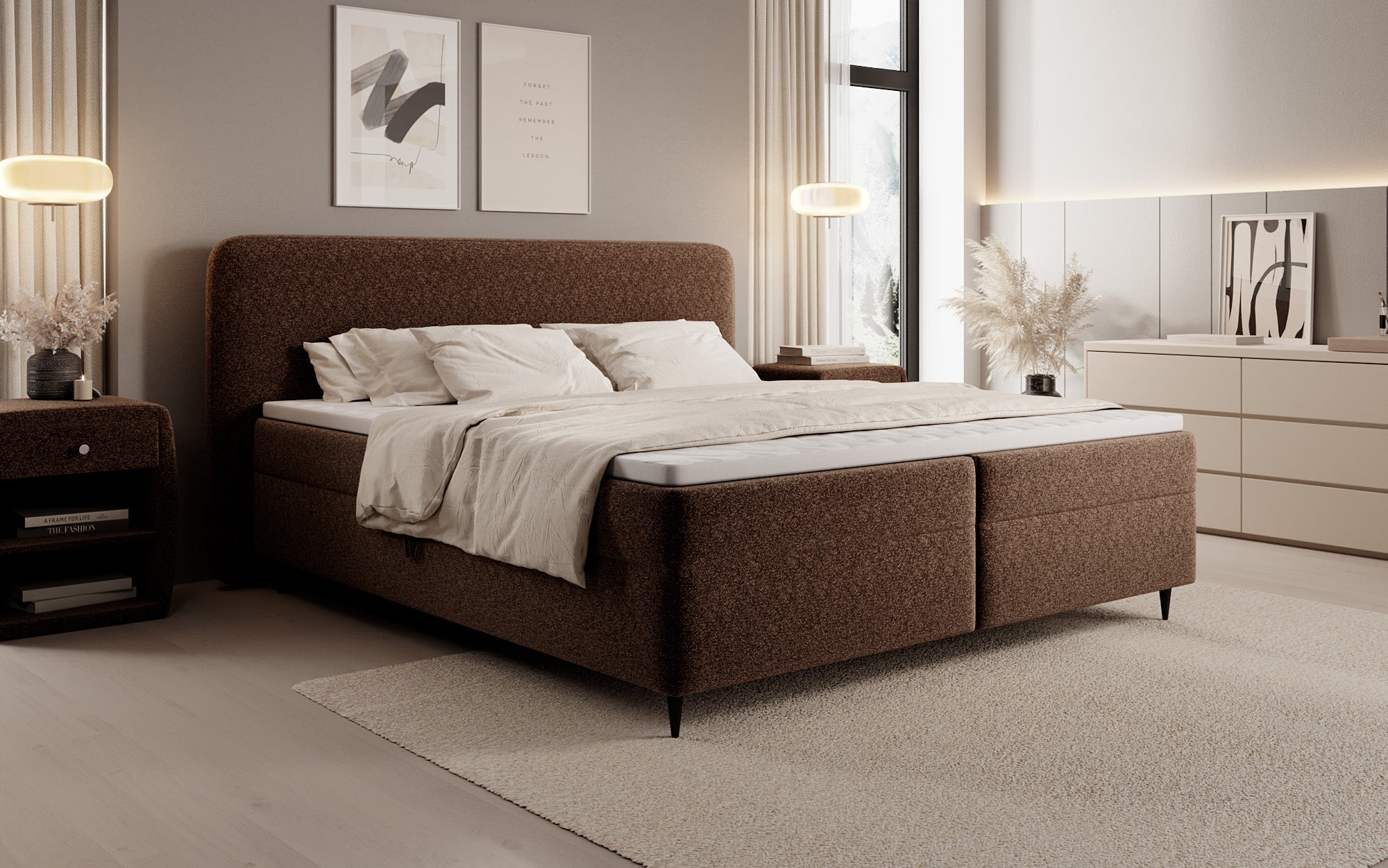 Boxspringbett Nea am Strukturstoff mat Stauraum