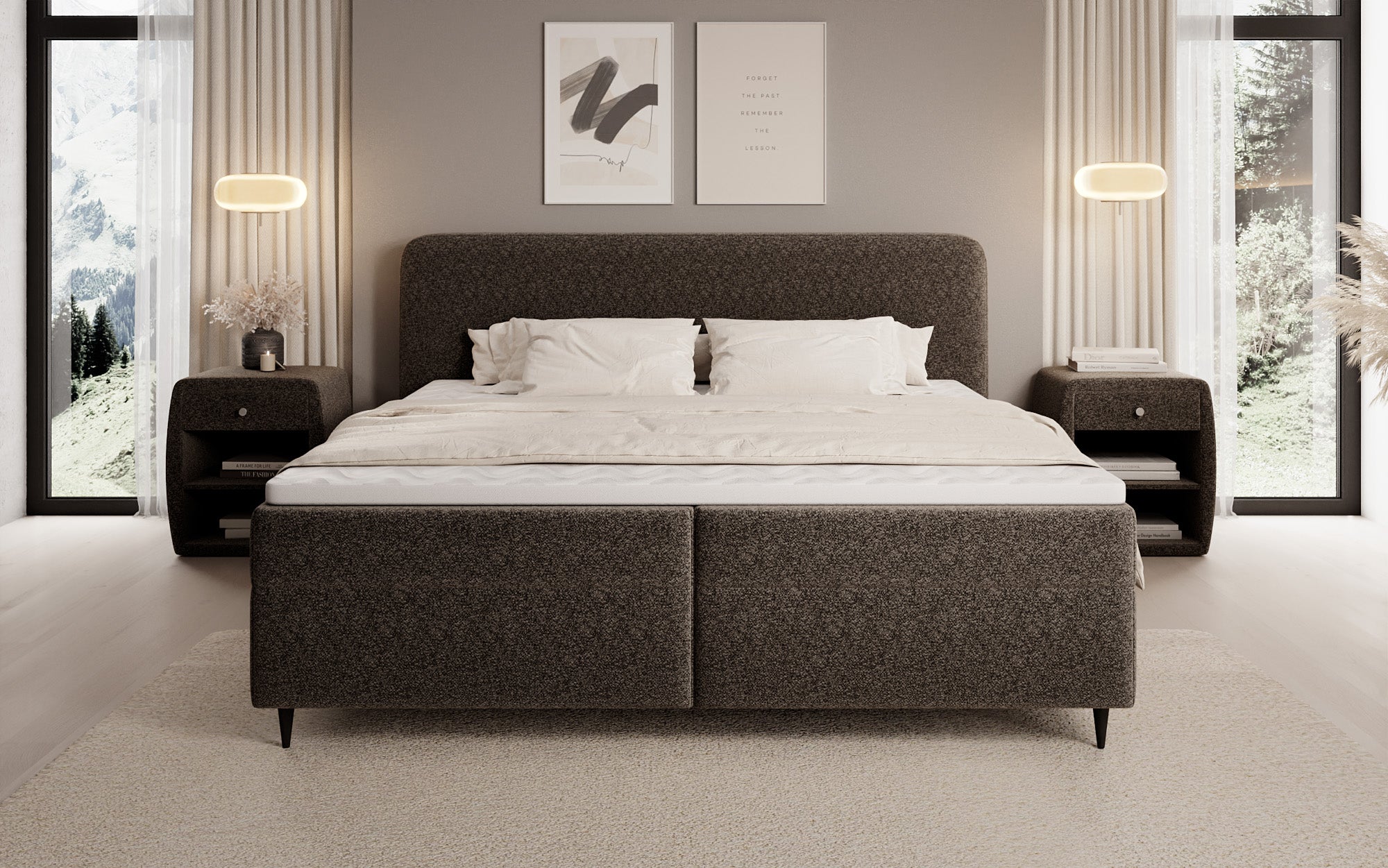 Boxspringbett Nea am Strukturstoff mat Stauraum