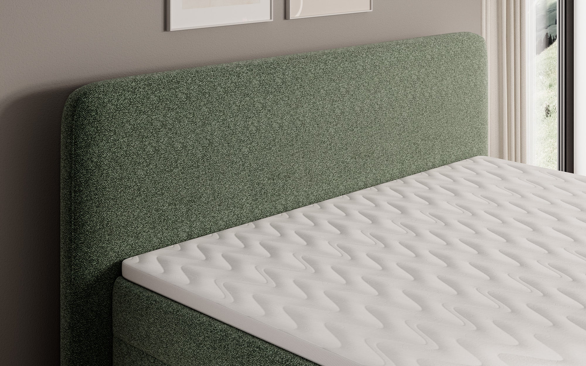 Boxspringbett Nea am Strukturstoff mat Stauraum