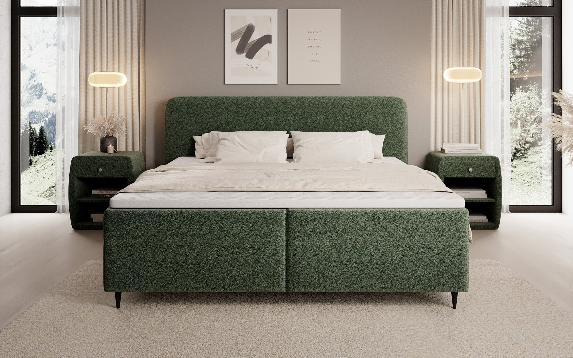 Boxspringbett Nea am Strukturstoff mat Stauraum