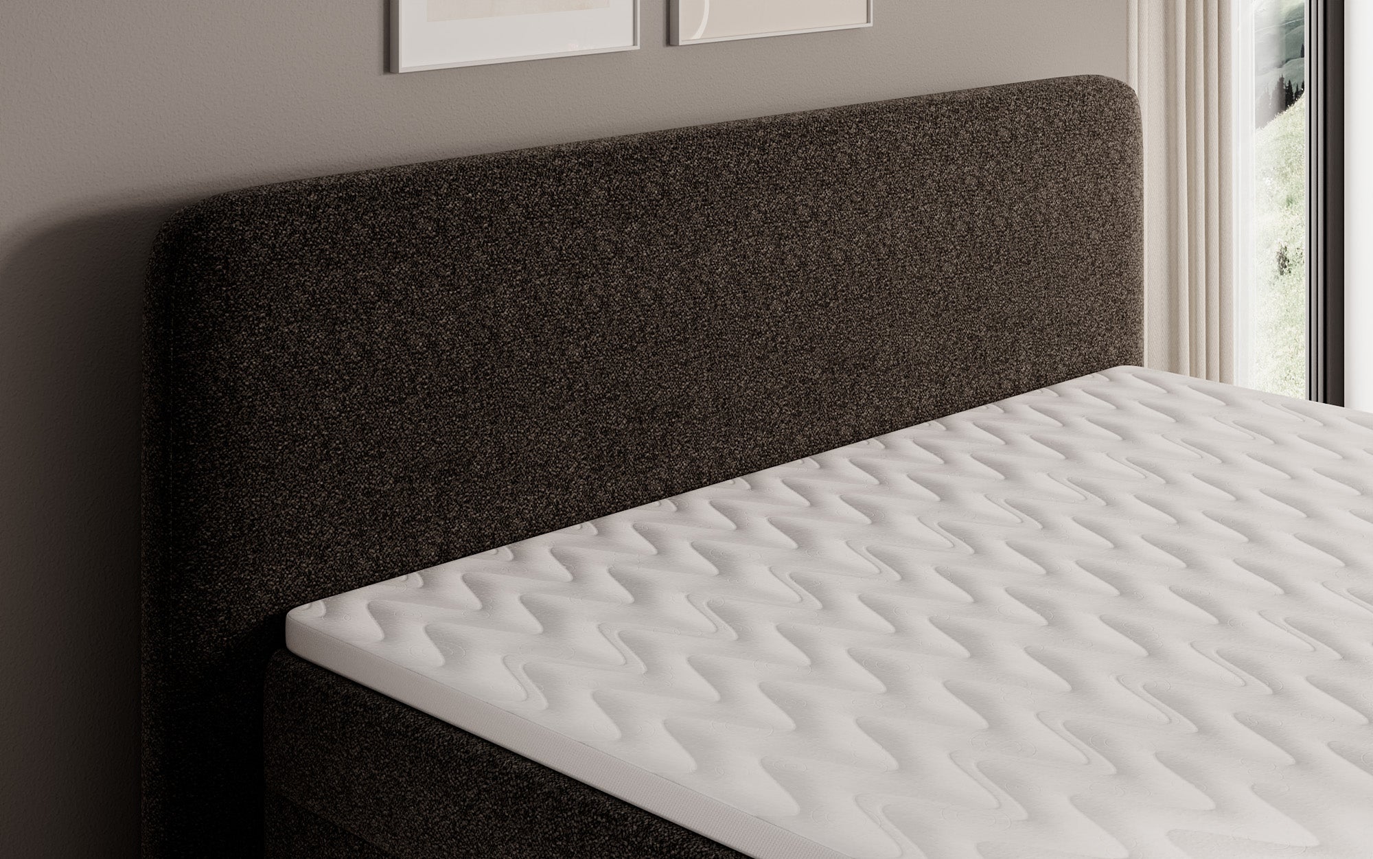 Boxspringbett Nea am Strukturstoff mat Stauraum