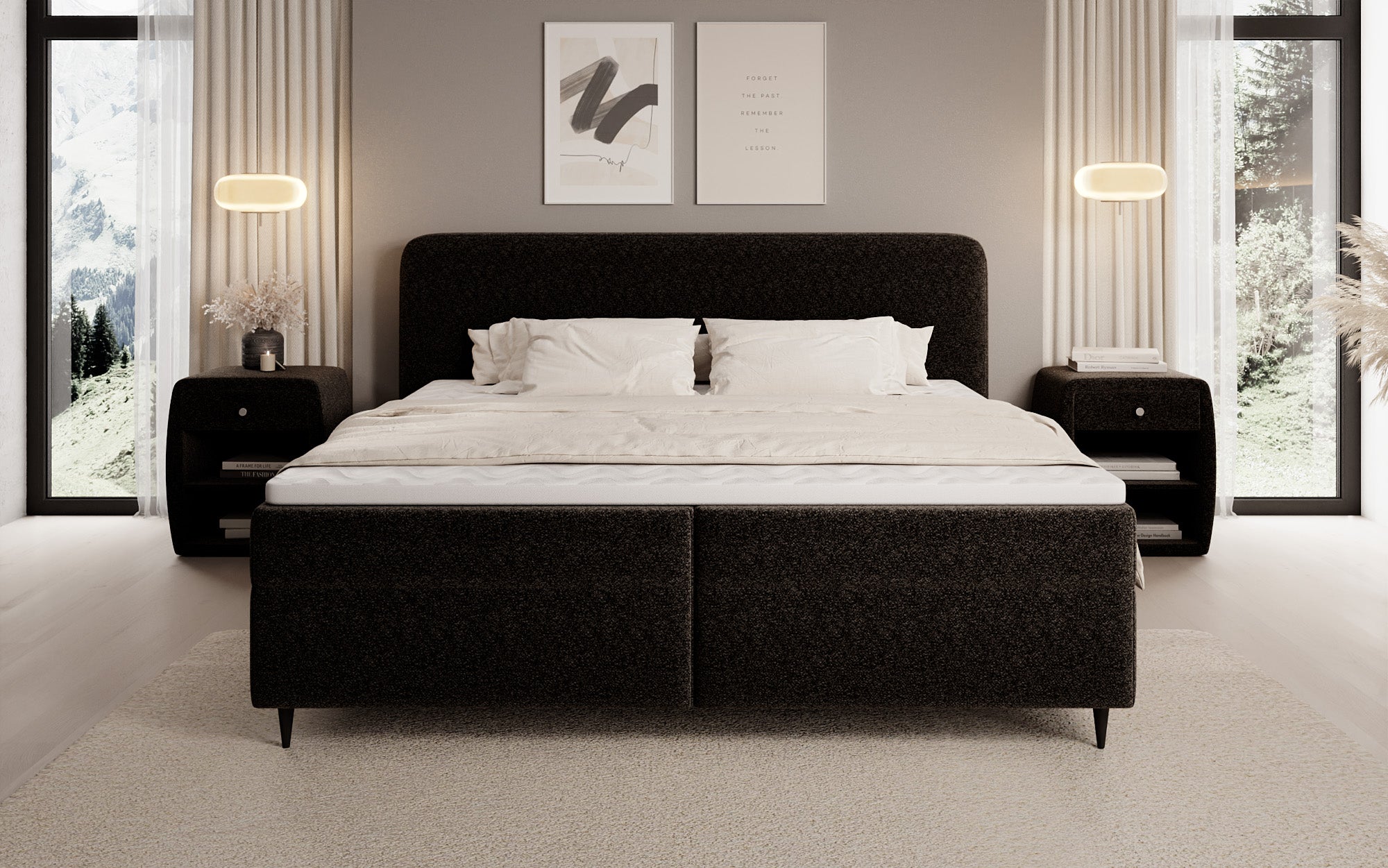 Boxspringbett Nea am Strukturstoff mat Stauraum