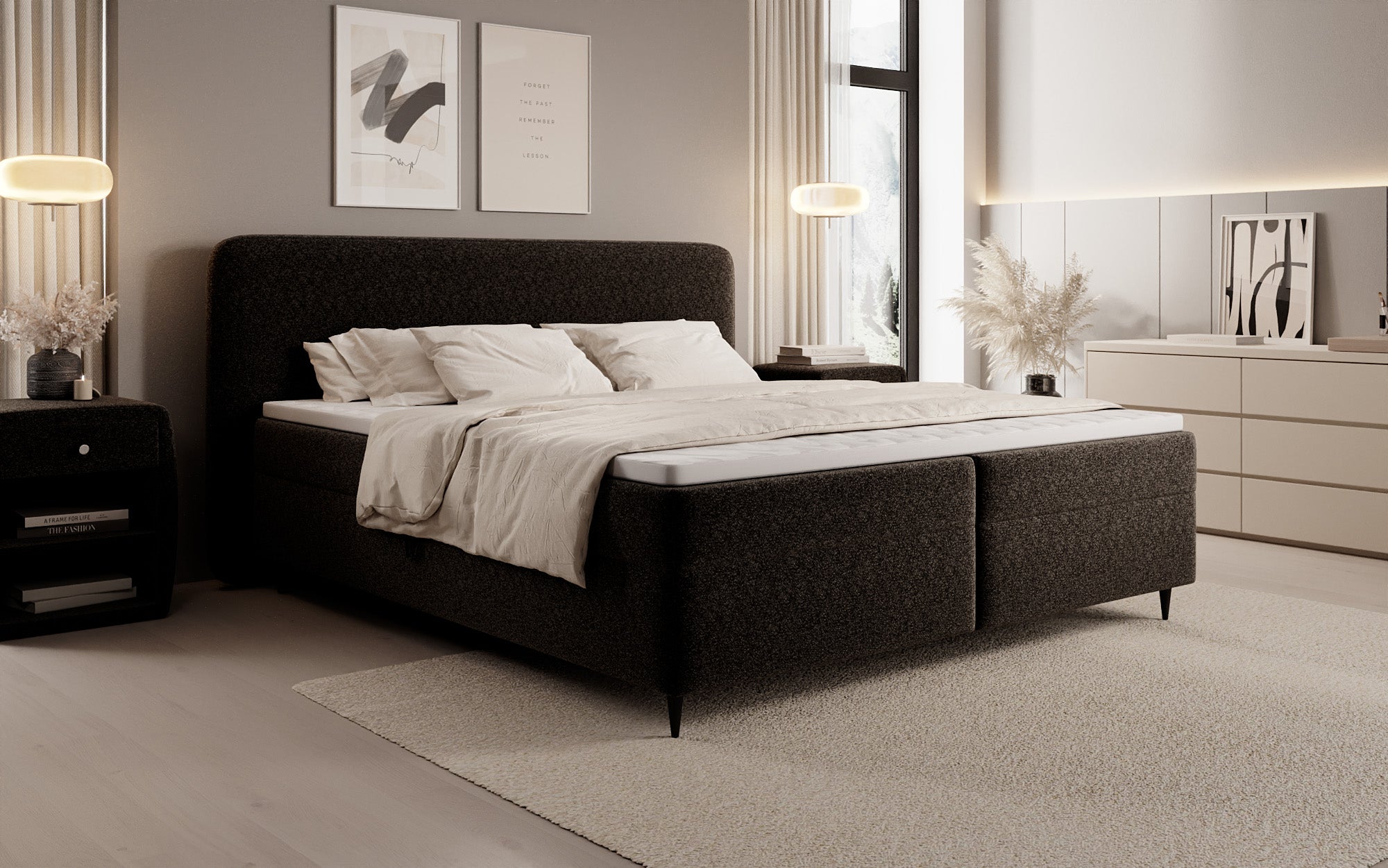 Boxspringbett Nea am Strukturstoff mat Stauraum