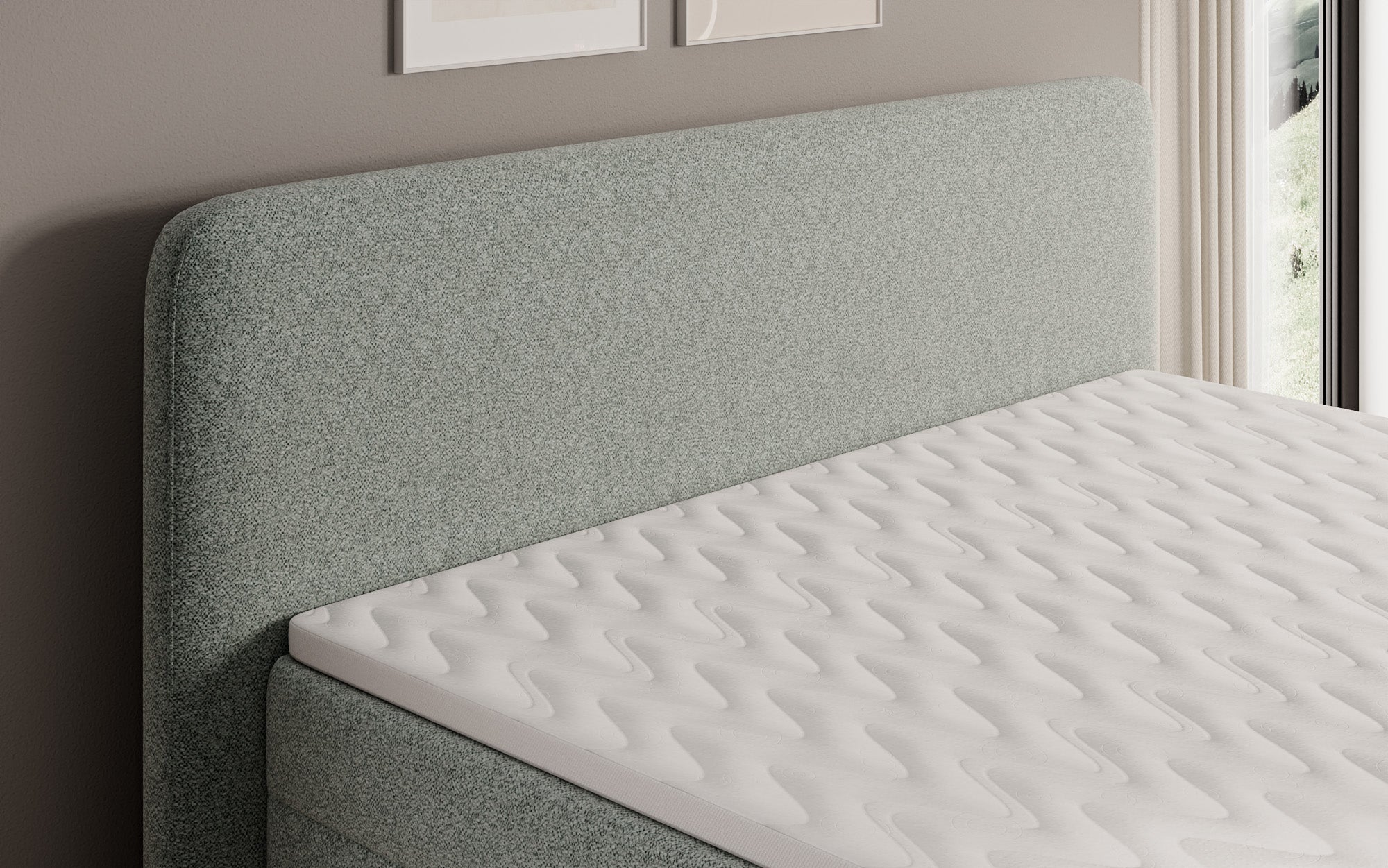 Boxspringbett Nea am Strukturstoff mat Stauraum