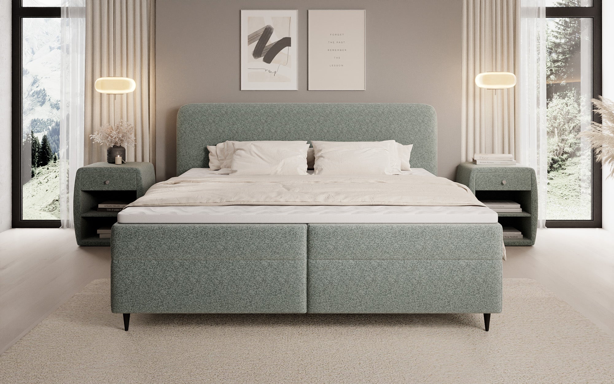 Boxspringbett Nea am Strukturstoff mat Stauraum