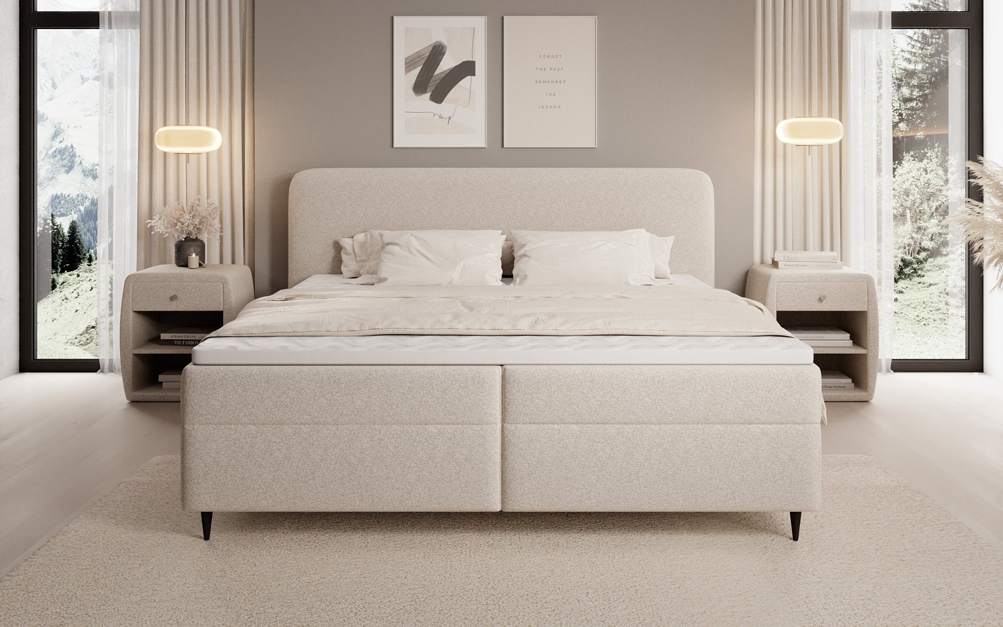 Boxspringbett Nea am Strukturstoff mat Stauraum