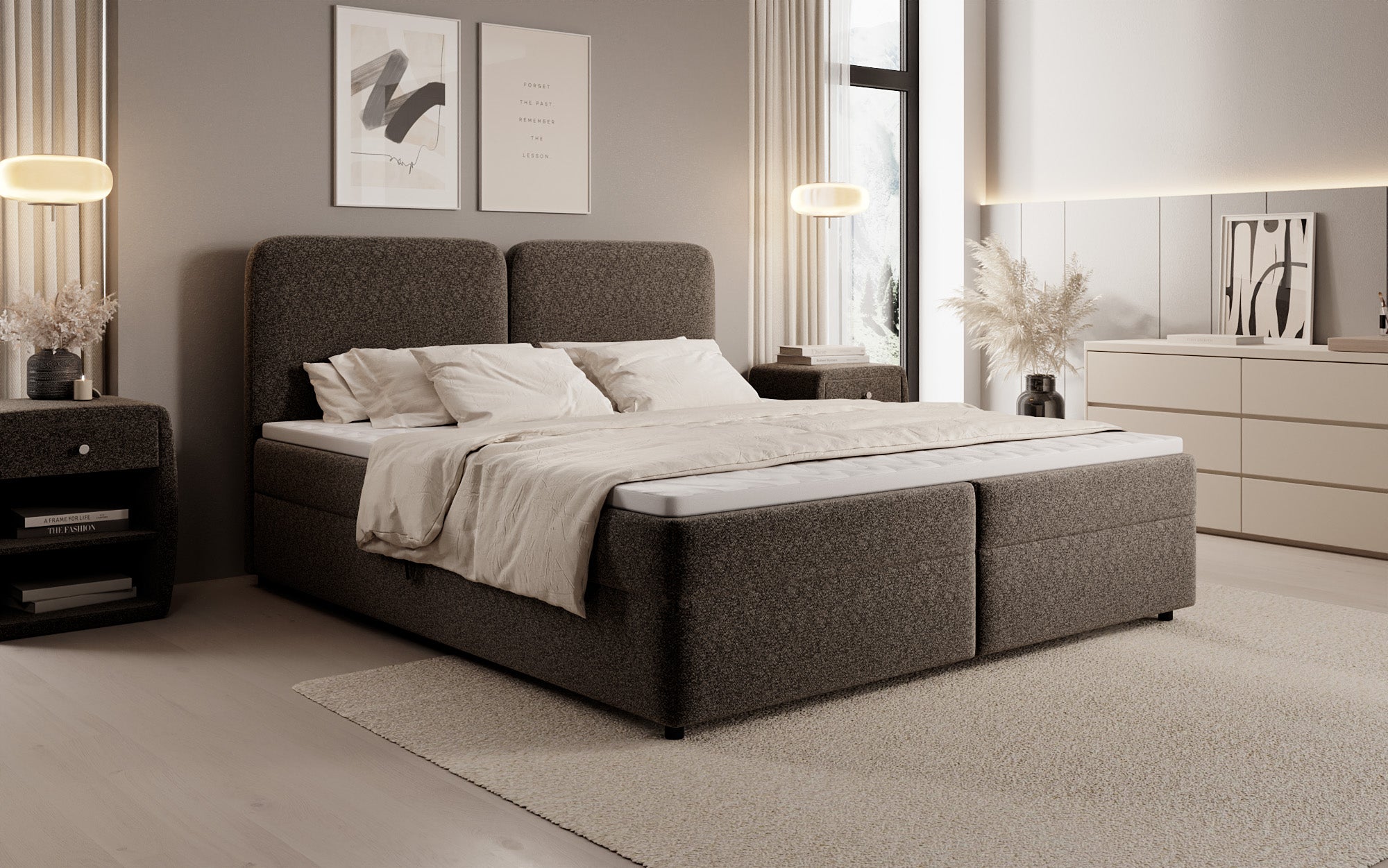Boxspringbett Mira in Strukturstoff mit Stauraum