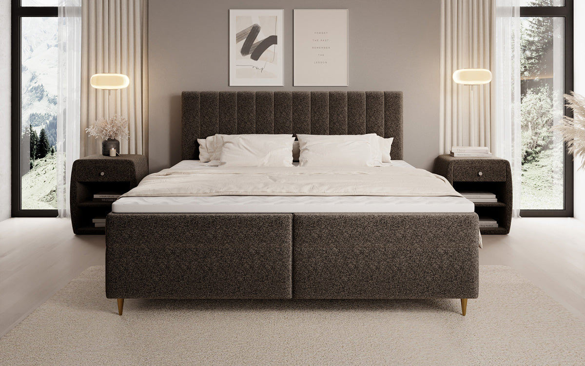 Lit boxspring Chelsea en tissu texturé avec espace de rangement