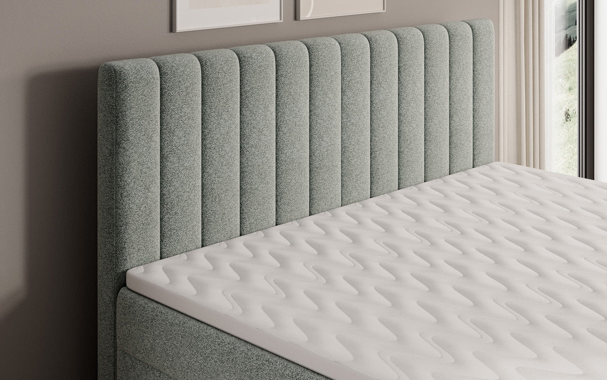 Lit boxspring Chelsea en tissu texturé avec espace de rangement