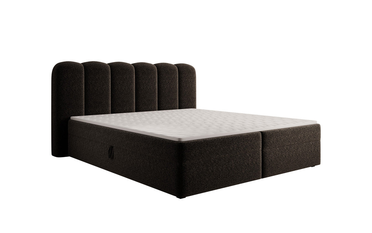 Lit boxspring Bologna en tissu texturé avec espace de rangement