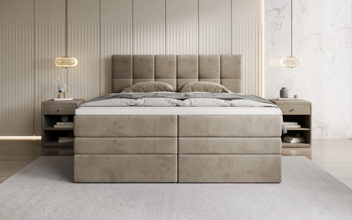 Windsor box spring bed with storage in velvet