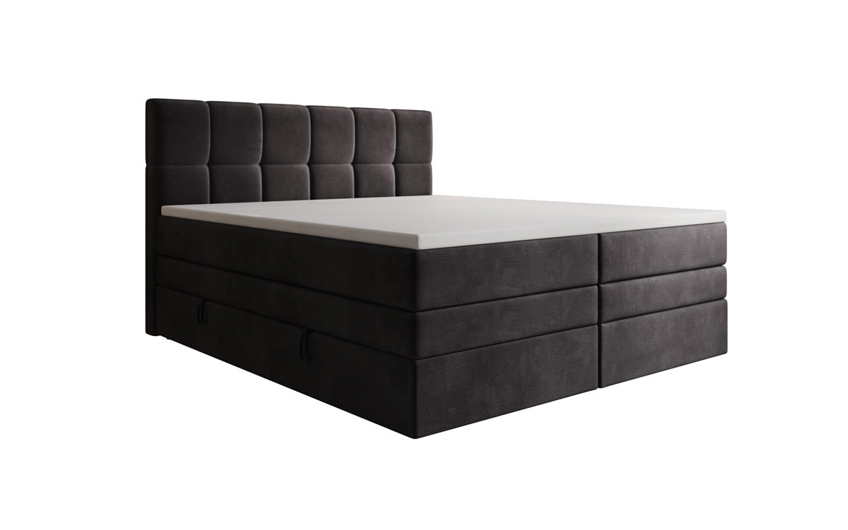 Windsor box spring bed with storage in velvet