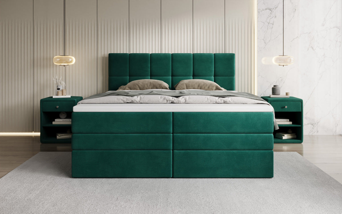 Windsor box spring bed with storage in velvet