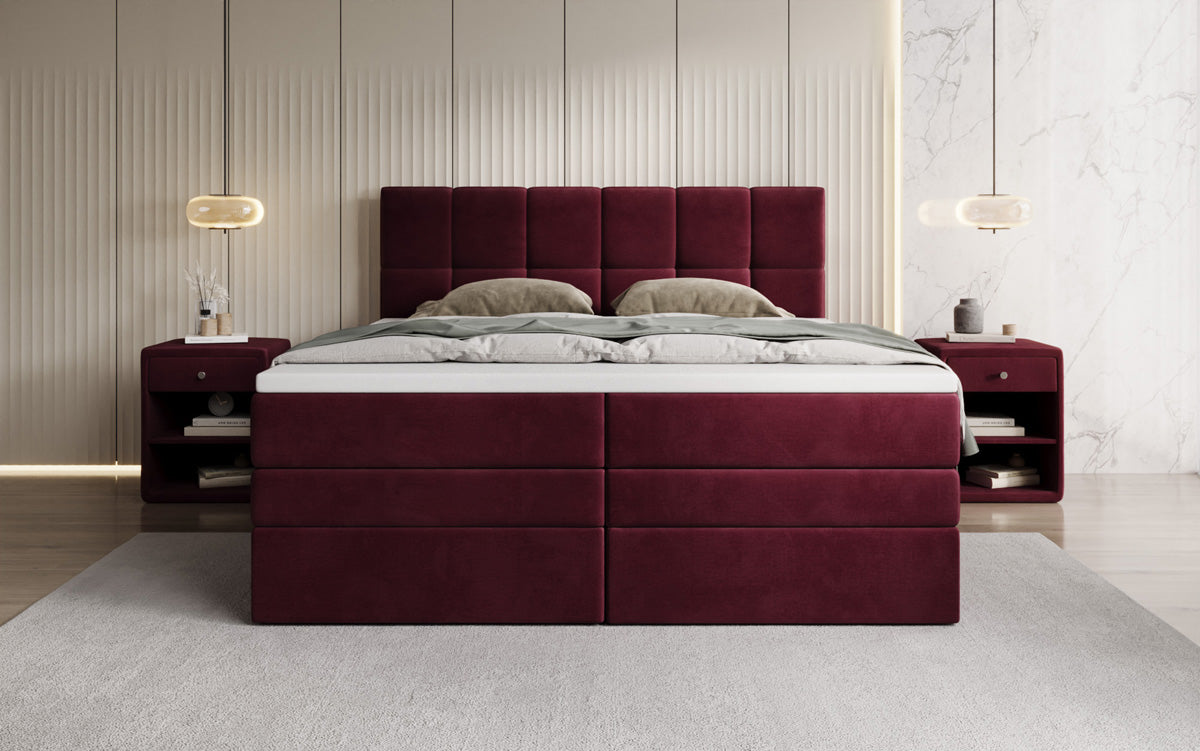 Windsor box spring bed with storage in velvet